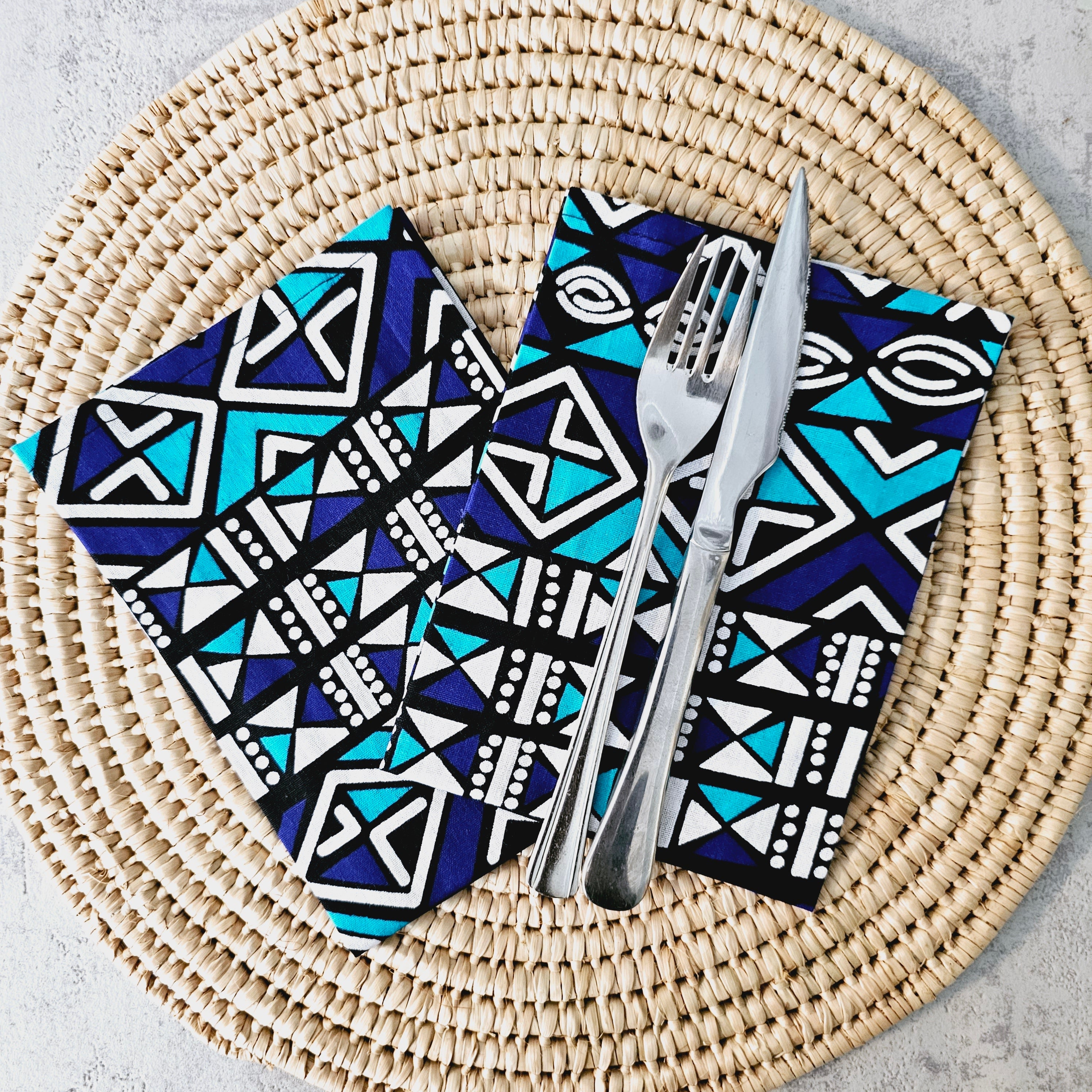 Set of 4 | 8 Napkins | 40x40cm | Ankara Wax 100% Cotton